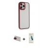 MARSİLYAN™- iPhone 13 Pro Max Kılıf Eksen Doku Prime - Şeffaf Pasifik Cam Ekran Koruyucu + Rainbow Kamera Lens Koruma Cam - KI