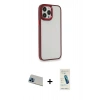MARSİLYAN™- iPhone 13 Pro Max Kılıf Eksen Doku Prime - Şeffaf Pasifik Cam Ekran Koruyucu + Rainbow Kamera Lens Koruma Cam - MI