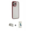 MARSİLYAN™- iPhone 13 Pro Max Kılıf Eksen Doku Prime - Şeffaf Pasifik Cam Ekran Koruyucu + Rainbow Kamera Lens Koruma Cam - REGD