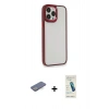 MARSİLYAN™- iPhone 13 Pro Max Kılıf Eksen Doku Prime - Şeffaf Pasifik Cam Ekran Koruyucu + Renkli Kamera Lens Koruma Cam - MI