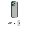 MARSİLYAN™- iPhone 13 Pro Max Kılıf Eksen Doku Prime - Şeffaf Pasifik Cam Ekran Koruyucu + Renkli Kamera Lens Koruma Cam - MI