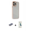 MARSİLYAN™- iPhone 13 Pro Max Kılıf Eksen Doku Prime - Şeffaf Pasifik Cam Ekran Koruyucu + Sarı Renkli Kamera Lens Koruma Cam