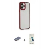 MARSİLYAN™- iPhone 13 Pro Max Kılıf Eksen Doku Prime - Şeffaf Pasifik Cam Ekran Koruyucu + Sarı Renkli Kamera Lens Koruma Cam
