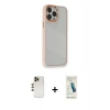 MARSİLYAN™- iPhone 13 Pro Max Kılıf Eksen Doku Prime - Şeffaf Pasifik Cam Ekran Koruyucu + Shine Kamera Lens - GD