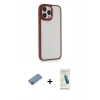 MARSİLYAN™- iPhone 13 Pro Max Kılıf Eksen Doku Prime - Şeffaf Pasifik Cam Ekran Koruyucu + Shine Kamera Lens Koruma Cam - PE