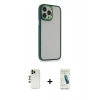 MARSİLYAN™- iPhone 13 Pro Max Kılıf Eksen Doku Prime - Şeffaf Pasifik Cam Ekran Koruyucu + Shine Kamera Lens - GD