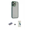 MARSİLYAN™- iPhone 13 Pro Max Kılıf Eksen Doku Prime - Şeffaf Pasifik Cam Ekran Koruyucu + Renkli Kamera Lens Koruma Cam - TU
