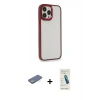MARSİLYAN™- iPhone 13 Pro Max Kılıf Eksen Doku Prime - Şeffaf Pasifik Cam Ekran Koruyucu + Renkli Kamera Lens Koruma Cam - YL