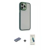 MARSİLYAN™- iPhone 13 Pro Max Kılıf Eksen Doku Prime - Şeffaf Pasifik Cam Ekran Koruyucu + Renkli Kamera Lens Koruma Cam - YL
