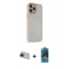 MARSİLYAN™- iPhone 13 Pro Max Kılıf Eksen Doku Prime - Siyah 18D Cam Ekran Koruyucu + Kırmızı Rainbow Kamera Lens Koruma Cam