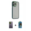 MARSİLYAN™- iPhone 13 Pro Max Kılıf Eksen Doku Prime - Siyah 18D Cam Ekran Koruyucu + Neon Fosforlu Kamera Lens - YL