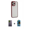 MARSİLYAN™- iPhone 13 Pro Max Kılıf Eksen Doku Prime - Siyah 18D Cam Ekran Koruyucu + Neon Fosforlu Kamera Lens - YL
