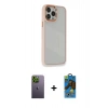 MARSİLYAN™- iPhone 13 Pro Max Kılıf Eksen Doku Prime - Siyah 18D Cam Ekran Koruyucu + Neon Fosforlu Kamera Lens - YL