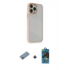 MARSİLYAN™- iPhone 13 Pro Max Kılıf Eksen Doku Prime - Siyah 18D Cam Ekran Koruyucu + Shine Kamera Lens Koruma Cam - PE