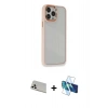 MARSİLYAN™- iPhone 13 Pro Max Kılıf Eksen Doku Prime - Siyah 3D Antistatik Cam Ekran Koruyucu + Rainbow Kamera Lens Koruma Cam - BZ