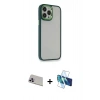 MARSİLYAN™- iPhone 13 Pro Max Kılıf Eksen Doku Prime - Siyah 3D Antistatik Cam Ekran Koruyucu + Rainbow Kamera Lens Koruma Cam - MR