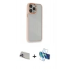 MARSİLYAN™- iPhone 13 Pro Max Kılıf Eksen Doku Prime - Siyah 3D Antistatik Cam Ekran Koruyucu + Rainbow Kamera Lens Koruma Cam - MR