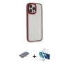 MARSİLYAN™- iPhone 13 Pro Max Kılıf Eksen Doku Prime - Siyah 3D Antistatik Cam Ekran Koruyucu + Renkli Kamera Lens Koruma Cam - TU