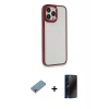 MARSİLYAN™- iPhone 13 Pro Max Kılıf Eksen Doku Prime - Siyah 3D Antistatik Hayalet Cam Ekran Koruyucu + Shine Kamera Lens Koruma Cam - GI