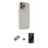 MARSİLYAN™- iPhone 13 Pro Max Kılıf Eksen Doku Prime - Siyah 3D Antistatik Hayalet Cam Ekran Koruyucu + Shine Kamera Lens Koruma Cam - GI