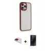 MARSİLYAN™- iPhone 13 Pro Max Kılıf Eksen Doku Prime - Siyah 3D Antistatik Hayalet Cam Ekran Koruyucu + Pers Alüminyum Kamera Lens - KI