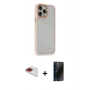 MARSİLYAN™- iPhone 13 Pro Max Kılıf Eksen Doku Prime - Siyah 3D Antistatik Hayalet Cam Ekran Koruyucu + Pers Alüminyum Kamera Lens - KI