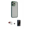 MARSİLYAN™- iPhone 13 Pro Max Kılıf Eksen Doku Prime - Siyah 3D Antistatik Hayalet Cam Ekran Koruyucu + Pers Alüminyum Kamera Lens - KI