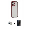MARSİLYAN™- iPhone 13 Pro Max Kılıf Eksen Doku Prime - Siyah 3D Antistatik Hayalet Cam Ekran Koruyucu + Rainbow Kamera Lens Koruma Cam - MI
