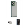 MARSİLYAN™- iPhone 13 Pro Max Kılıf Eksen Doku Prime - Siyah 3D Antistatik Hayalet Cam Ekran Koruyucu + Rainbow Kamera Lens Koruma Cam - MR
