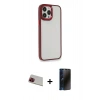 MARSİLYAN™- iPhone 13 Pro Max Kılıf Eksen Doku Prime - Siyah 3D Antistatik Hayalet Cam Ekran Koruyucu + Rainbow Kamera Lens Koruma Cam - KI
