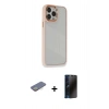 MARSİLYAN™- iPhone 13 Pro Max Kılıf Eksen Doku Prime - Siyah 3D Antistatik Hayalet Cam Ekran Koruyucu + Renkli Kamera Lens Koruma Cam - SI