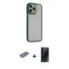 MARSİLYAN™- iPhone 13 Pro Max Kılıf Eksen Doku Prime - Siyah 3D Antistatik Hayalet Cam Ekran Koruyucu + Renkli Kamera Lens Koruma Cam - SI