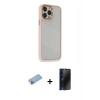 MARSİLYAN™- iPhone 13 Pro Max Kılıf Eksen Doku Prime - Siyah 3D Antistatik Hayalet Cam Ekran Koruyucu + Shine Kamera Lens Koruma Cam - MI