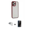 MARSİLYAN™- iPhone 13 Pro Max Kılıf Eksen Doku Prime - Siyah 3D Antistatik Hayalet Cam Ekran Koruyucu + Pers Alüminyum Kamera Lens - SABE