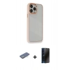 MARSİLYAN™- iPhone 13 Pro Max Kılıf Eksen Doku Prime - Siyah 3D Antistatik Hayalet Cam Ekran Koruyucu + Renkli Kamera Lens Koruma Cam - YL