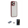MARSİLYAN™- iPhone 13 Pro Max Kılıf Eksen Doku Prime - Siyah 3D Antistatik Hayalet Cam Ekran Koruyucu + Renkli Kamera Lens Koruma Cam - YL