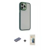 MARSİLYAN™- iPhone 13 Pro Max Kılıf Eksen Doku Prime - Siyah 6D Mat Seramik Hayalet Nano Ekran Koruyucu + Mavi Renkli Kamera Lens Koruma Cam