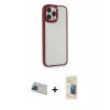 MARSİLYAN™- iPhone 13 Pro Max Kılıf Eksen Doku Prime - Siyah 6D Mat Seramik Hayalet Nano Ekran Koruyucu + Rainbow Kamera Lens Koruma Cam - MI