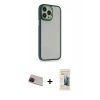 MARSİLYAN™- iPhone 13 Pro Max Kılıf Eksen Doku Prime - Siyah 6D Mat Seramik Hayalet Nano Ekran Koruyucu + Rainbow Kamera Lens Koruma Cam - KI