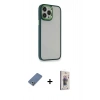 MARSİLYAN™- iPhone 13 Pro Max Kılıf Eksen Doku Prime - Siyah Bilvis 3D Cam Ekran Koruyucu + Açık Yeşil Metal Kamera Lens Koruma Cam