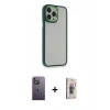 MARSİLYAN™- iPhone 13 Pro Max Kılıf Eksen Doku Prime - Siyah Bilvis 3D Cam Ekran Koruyucu + Neon Fosforlu Kamera Lens - BZ