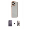 MARSİLYAN™- iPhone 13 Pro Max Kılıf Eksen Doku Prime - Siyah Bilvis 3D Cam Ekran Koruyucu + Neon Fosforlu Kamera Lens - BZ