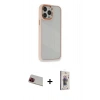 MARSİLYAN™- iPhone 13 Pro Max Kılıf Eksen Doku Prime - Siyah Bilvis 3D Cam Ekran Koruyucu + Kırmızı Rainbow Kamera Lens Koruma Cam