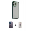 MARSİLYAN™- iPhone 13 Pro Max Kılıf Eksen Doku Prime - Siyah Bilvis 3D Cam Ekran Koruyucu + Mavi Neon Fosforlu Kamera Lens