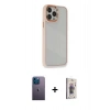 MARSİLYAN™- iPhone 13 Pro Max Kılıf Eksen Doku Prime - Siyah Bilvis 3D Cam Ekran Koruyucu + Mavi Neon Fosforlu Kamera Lens