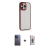 MARSİLYAN™- iPhone 13 Pro Max Kılıf Eksen Doku Prime - Siyah Bilvis 3D Cam Ekran Koruyucu + Mavi Neon Fosforlu Kamera Lens