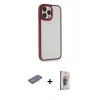 MARSİLYAN™- iPhone 13 Pro Max Kılıf Eksen Doku Prime - Siyah Bilvis 3D Cam Ekran Koruyucu + Pembe Renkli Kamera Lens Koruma Cam