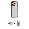 MARSİLYAN™- iPhone 13 Pro Max Kılıf Eksen Doku Prime - Siyah Bilvis 3D Cam Ekran Koruyucu + Rainbow Kamera Lens Koruma Cam - KI