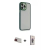 MARSİLYAN™- iPhone 13 Pro Max Kılıf Eksen Doku Prime - Siyah Bilvis 3D Cam Ekran Koruyucu + Rainbow Kamera Lens Koruma Cam - KI