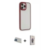 MARSİLYAN™- iPhone 13 Pro Max Kılıf Eksen Doku Prime - Siyah Bilvis 3D Cam Ekran Koruyucu + Rainbow Kamera Lens Koruma Cam - MI